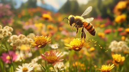 Sticker - bee on a flower