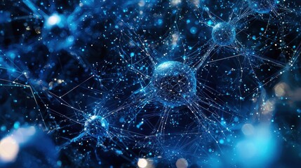 Wall Mural - blue abstract neural network with glowing particles and connections