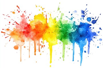 Wall Mural - Rainbow watercolor splatters; vibrant, dripping paint; white background; design element