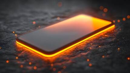 Poster - Glowing Smartphone on Dark Surface with Abstract Light Effects