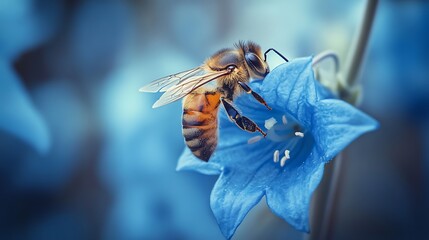 Sticker - bee on blue flower