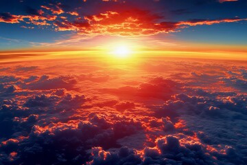 Wall Mural - a breathtaking view of the sun rising or setting above a sea of clouds.