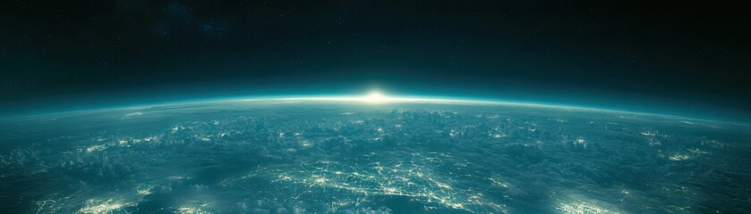 Wall Mural - earthrise over cloudscape, sunrise space view, planet background, wallpaper