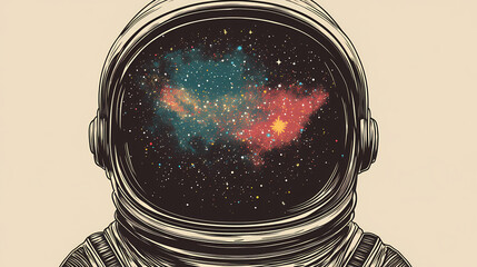Wall Mural - Close-up of an astronauts helmet reflecting a distant galaxy, detailed stars and cosmic dust, space. Cosmic Astronaut Reflection. Illustration