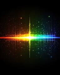 Wall Mural - a vibrant abstract background featuring rainbow colored glowing lines and sparkling particles agains