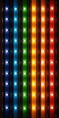 Wall Mural - an image of vertical stripes of led lights in a rainbow pattern on a wood background