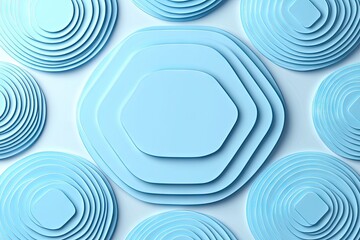 Wall Mural - Abstract light blue layered hexagons and circles background, design element