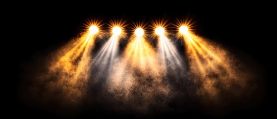 Wall Mural - image of four spotlights illuminating a dark smoky background