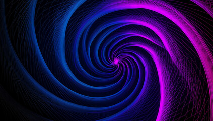 Wall Mural - A mesmerizing digital art piece featuring an intricate spiral pattern with neon blue and purple lines, creating a captivating visual experience on a black background