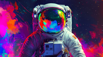 Wall Mural - a vibrant astronaut in a colorful space suit, showcasing a futuristic and artistic design. cosmic as