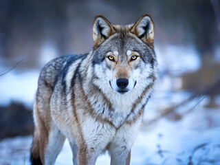 Naklejka na meble Majestic Gray Wolf Standing in Snowy Forest During Wintertime
