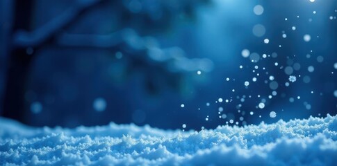 Delicate snowflakes gently land on a dark blue winter sky, winter, frosty