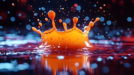 Wall Mural - vibrant orange liquid splash with droplets on dark background
