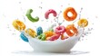 © Afifah - Colorful Breakfast Cereal Dropping into Milk Bowl Splashing Up