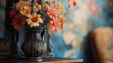 Poster - A vase filled with fresh flowers sitting on a table