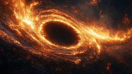 Wall Mural - fiery swirling black hole in deep space with glowing orange and yellow hues, cosmic wonder and myste