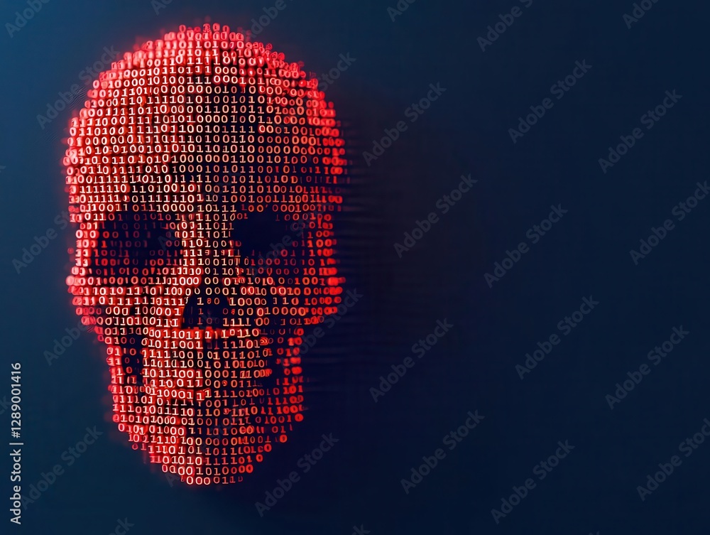 Sony Ransomware Skull Screen Digital skull made of binary code appearing on a computer monitor ...