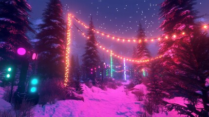 Wall Mural - a spiritual, psychedelic music festival in the forest, featuring a magical, fantasy-like, dreamy sky