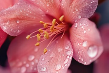 Wall Mural - A close-up view of a pink flower with water droplets on its petals