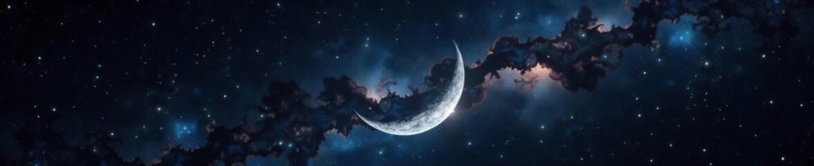 Wall Mural - Silvery crescent against inky black canvas of infinite space, darkness, astronomy, nebula