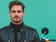© photobuay - Stylish young man posing with motorcycle urban setting portrait photo vibrant background confidence concept