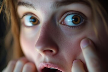 Poster - A close-up shot of a person's face showing surprise and shock