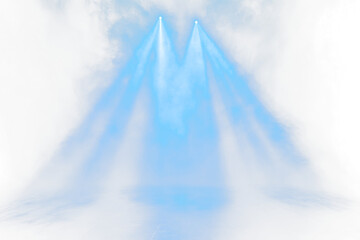 Wall Mural - blue stage spotlights in smoky transparentness.