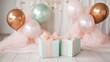© Afifah - Elegant pastel gifts with balloons on festive background