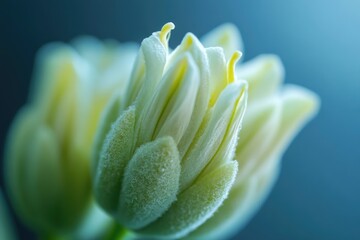 Canvas Print - A close-up shot of a white flower sitting on a blue surface, great for use in design projects and editorial layouts