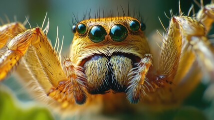 Fototapete - Close-up photo of a spider with distinctive green eyes