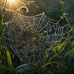 spider web with dew drops
