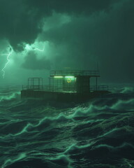 Wall Mural - A pontoon in a storm its platforms rocking in the _003