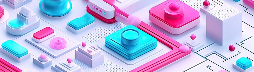 Abstract 3D colorful shapes, technology background, digital design, website banner