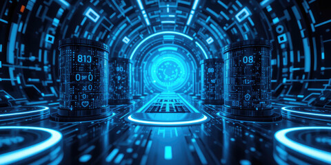 Futuristic Digital Technology Background, AI, Data Transfer, and Neural Networks Etc Concept.