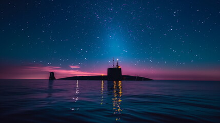 Wall Mural - A submarine on night patrol its silhouette barely _002