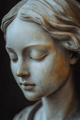 Wall Mural - A sculpture of a woman sitting or standing with her eyes shut, often used as a symbol of contemplation or meditation