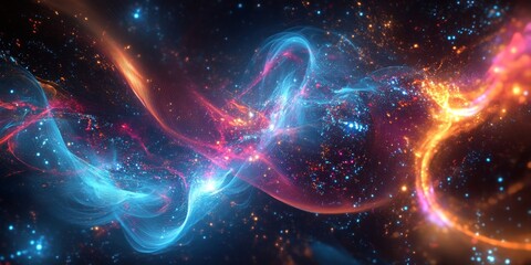 Wall Mural - a vibrant cosmic scene filled with swirling colors of blue, pink, and orange. this mesmerizing image