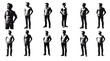© Studio Zenith - 12 silhouettes d'hommes debout en tenue décontractée, formes vectorisées n&b