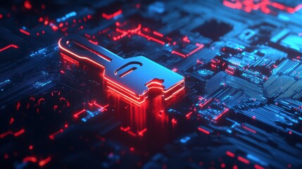 high tech background with a key. internet security. cybersecurity.