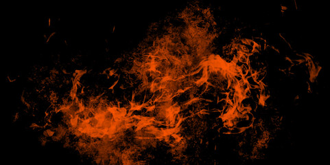 Wall Mural - realistic fire flames set on dark background. textured smoke. old vintage retro orange background te