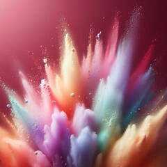 Wall Mural - Macro Image of Gentle Powder in Soft Rainbow Colors Over a Burgundy Backdrop