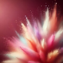 Wall Mural - Vivid Rainbow Powder Floating Gracefully Over a Bold Burgundy Backdrop