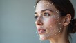 © Vadym - Facial scan of beautiful woman showing connected lines, dots forming face muscle shapes. Futuristic scanner recognition tech for profile treatment, skincare, beauty, cosmetic industry, plastic