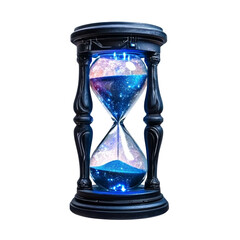 Poster - cosmic hourglass with galaxy inside, symbolizing time and space. hourglass features dark frame and glowing elements, creating mystical atmosphere