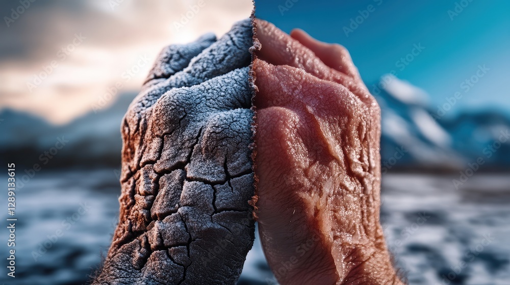 This artistic image creatively depicts human hands portrayed against ...