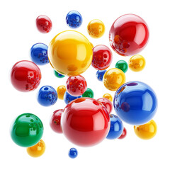 Fototapete - Colorful glossy spheres floating in dynamic arrangement, creating vibrant and playful atmosphere. mix of red, yellow, green, blue, and transparent spheres adds depth and excitement