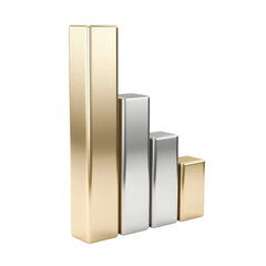 Poster - 3D representation of metallic bar graphs in gold, silver, and bronze colors, symbolizing financial growth and success. sleek design conveys modern and professional aesthetic