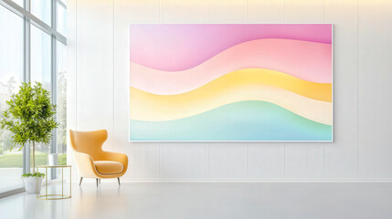 Leinwandbilder - Colorful abstract wall art enhances modern interior design in a bright, airy space