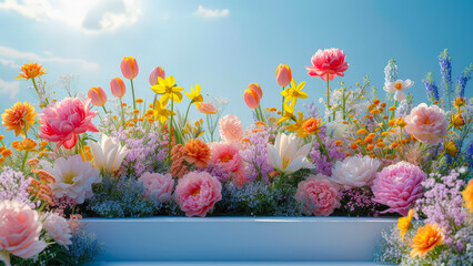 Aufkleber - Colorful flower arrangement in a bright garden under a clear blue sky at midday