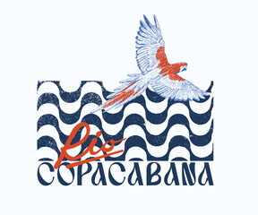 rio copacabana beach vacation vector design, retro vintage brazilian summer beach artwork for t shir